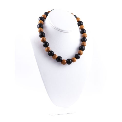 Wooden Black & Orange Pearls Necklace
